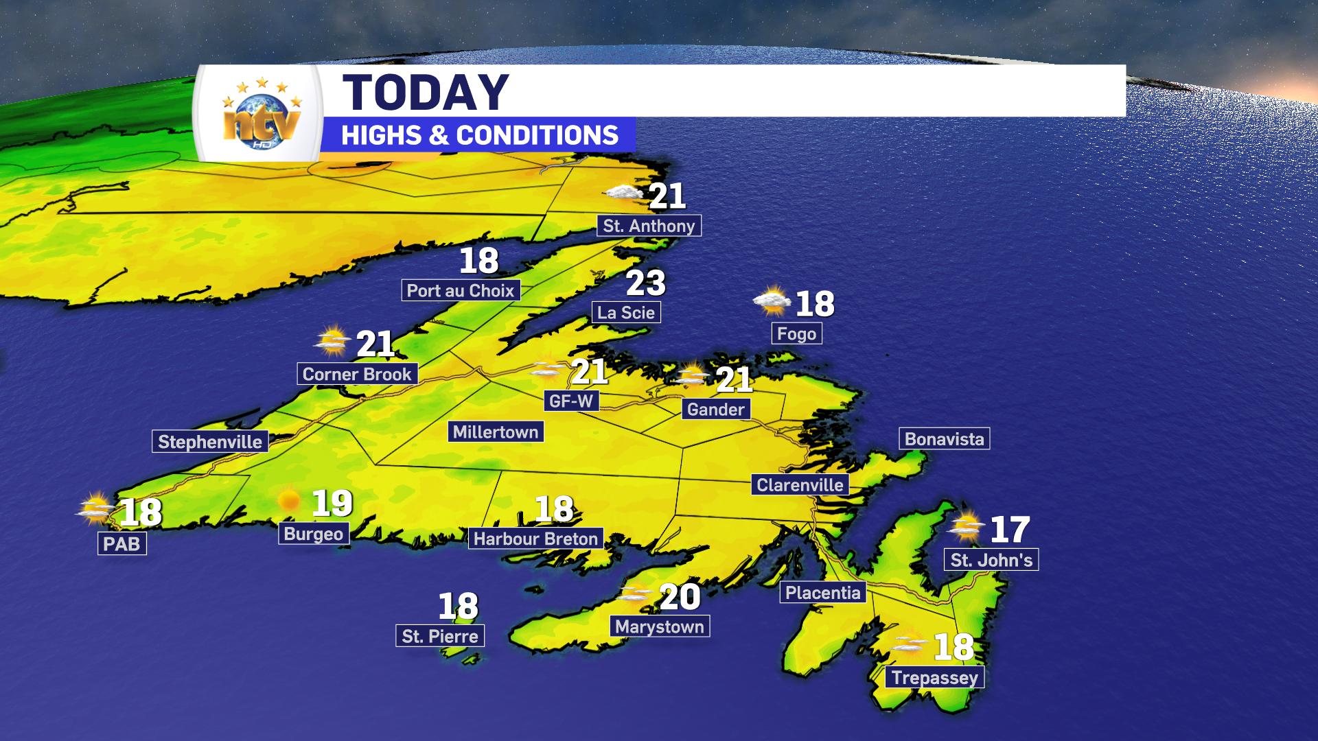 Friday's forecast: Sunny on the Island, not so much in Labrador. Also